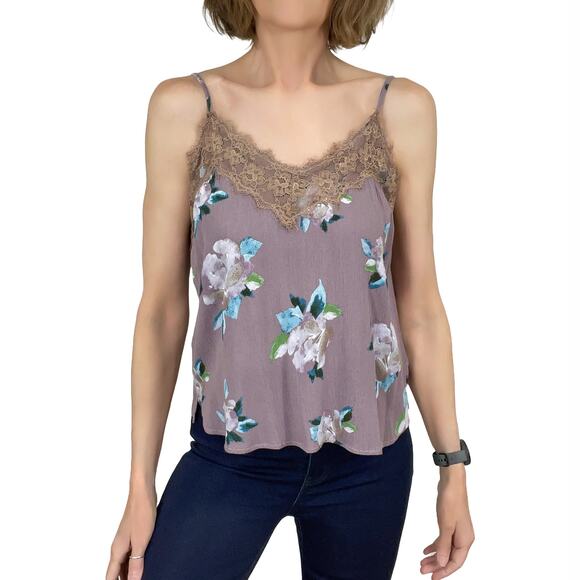 Hem & Thread Floral Cami Sz S 2 4 New Mauve Purple Lace Rayon Tank Top Camisole - Picture 1 of 9